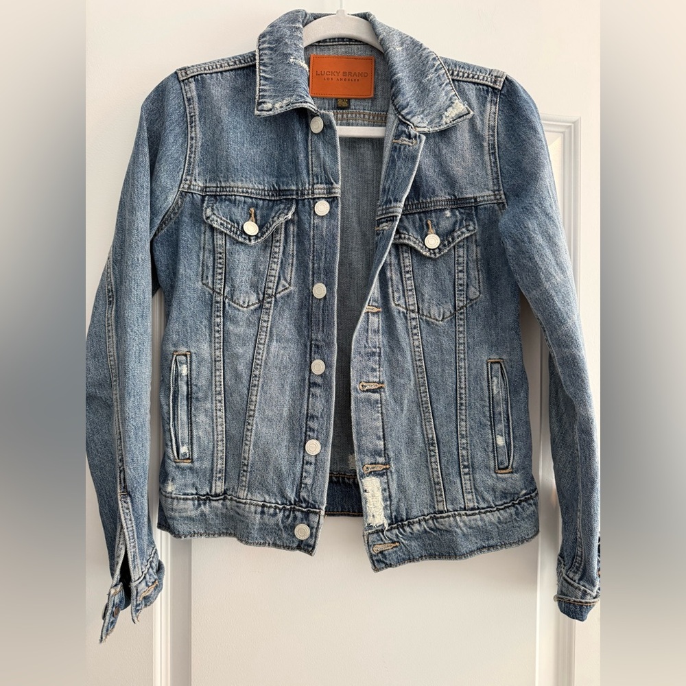 Lucky Brand Light Blue Distressed Tomboy Trucker Denim Jacket